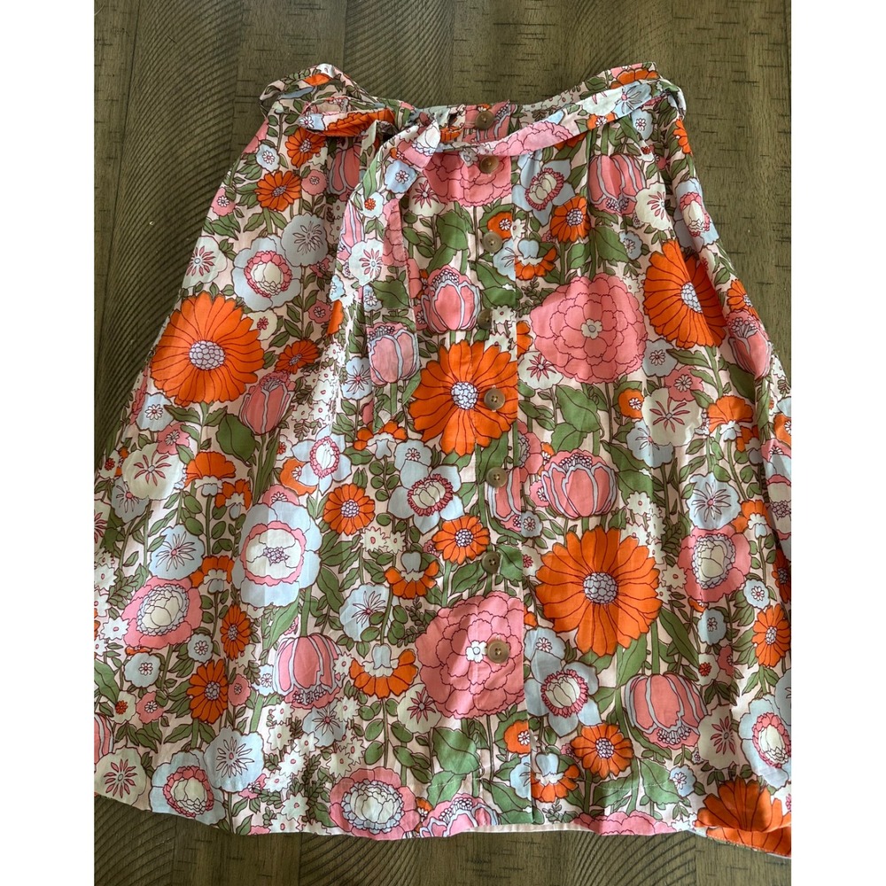 Talbots Petite Retro Floral Button-Front Midi Skirt with Belt - Size SP
